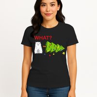Funny Christmas XMas Cat What? Womens T-Shirt