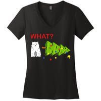 Funny Christmas XMas Cat What? Women's V-Neck T-Shirt