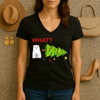 Funny Christmas XMas Cat What? Women's V-Neck T-Shirt