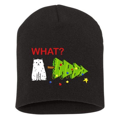Funny Christmas XMas Cat What? Short Acrylic Beanie