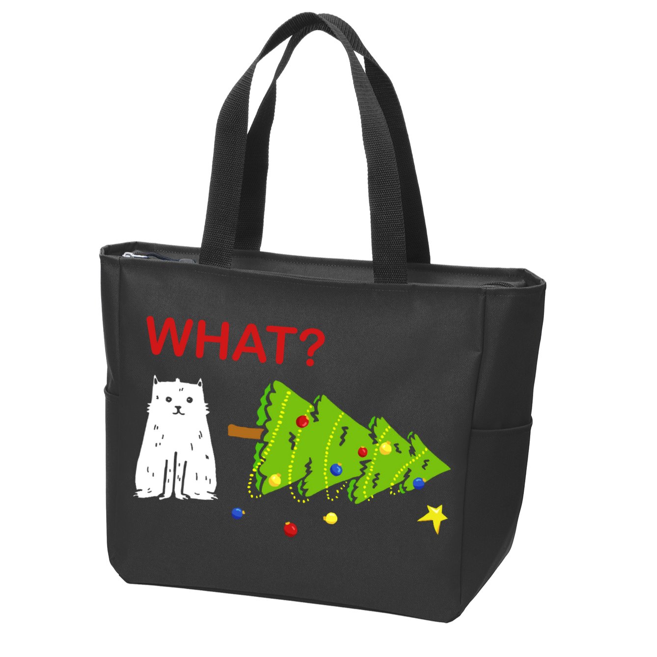 Funny Christmas XMas Cat What? Zip Tote Bag
