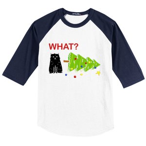 Funny Christmas XMas Cat What? Baseball Sleeve Shirt