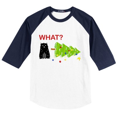 Funny Christmas XMas Cat What? Baseball Sleeve Shirt