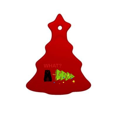 Funny Christmas XMas Cat What? Ceramic Tree Ornament