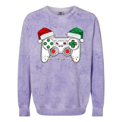 Funny Christmas Xmas Gamer Video Gaming Controller Santa Hat Colorblast Crewneck Sweatshirt