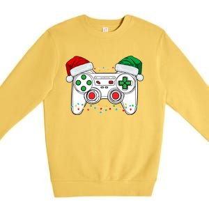 Funny Christmas Xmas Gamer Video Gaming Controller Santa Hat Premium Crewneck Sweatshirt