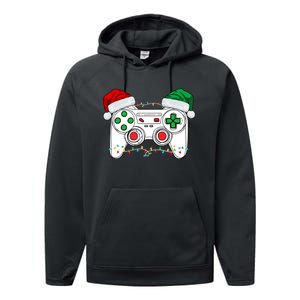 Funny Christmas Xmas Gamer Video Gaming Controller Santa Hat Performance Fleece Hoodie