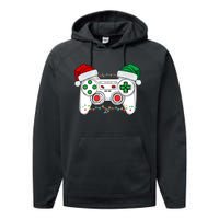 Funny Christmas Xmas Gamer Video Gaming Controller Santa Hat Performance Fleece Hoodie