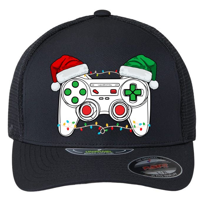 Funny Christmas Xmas Gamer Video Gaming Controller Santa Hat Flexfit Unipanel Trucker Cap