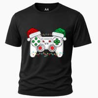 Funny Christmas Xmas Gamer Video Gaming Controller Santa Hat Cooling Performance Crew T-Shirt