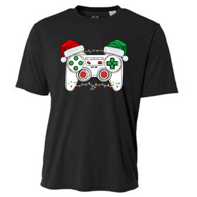 Funny Christmas Xmas Gamer Video Gaming Controller Santa Hat Cooling Performance Crew T-Shirt