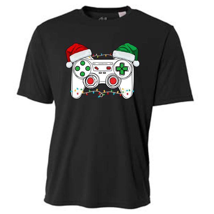 Funny Christmas Xmas Gamer Video Gaming Controller Santa Hat Cooling Performance Crew T-Shirt