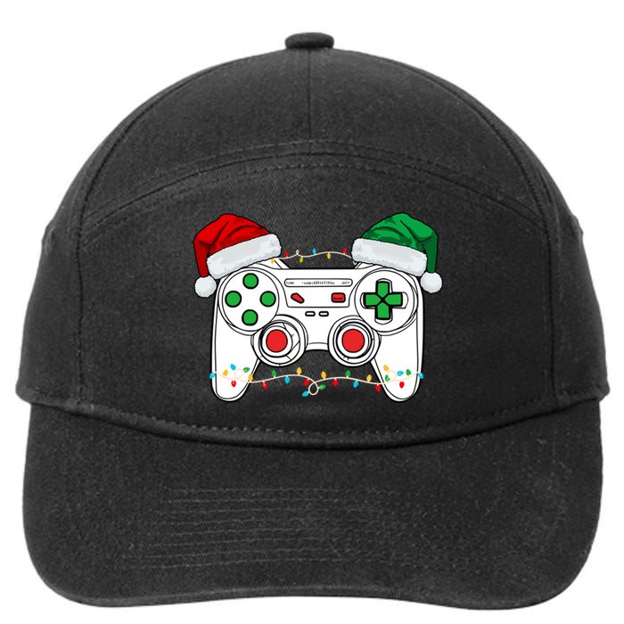 Funny Christmas Xmas Gamer Video Gaming Controller Santa Hat 7-Panel Snapback Hat