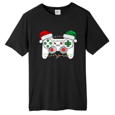 Funny Christmas Xmas Gamer Video Gaming Controller Santa Hat Tall Fusion ChromaSoft Performance T-Shirt