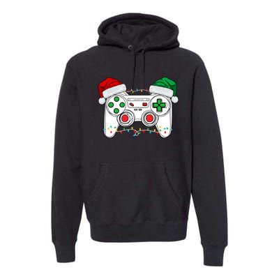 Funny Christmas Xmas Gamer Video Gaming Controller Santa Hat Premium Hoodie