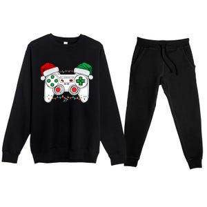 Funny Christmas Xmas Gamer Video Gaming Controller Santa Hat Premium Crewneck Sweatsuit Set