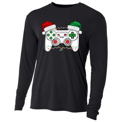 Funny Christmas Xmas Gamer Video Gaming Controller Santa Hat Cooling Performance Long Sleeve Crew