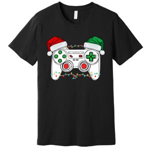 Funny Christmas Xmas Gamer Video Gaming Controller Santa Hat Premium T-Shirt