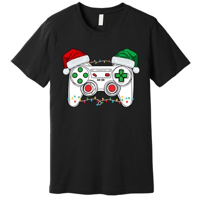 Funny Christmas Xmas Gamer Video Gaming Controller Santa Hat Premium T-Shirt