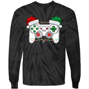 Funny Christmas Xmas Gamer Video Gaming Controller Santa Hat Tie-Dye Long Sleeve Shirt