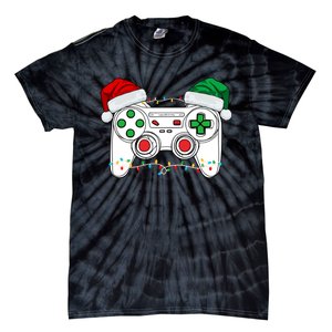 Funny Christmas Xmas Gamer Video Gaming Controller Santa Hat Tie-Dye T-Shirt