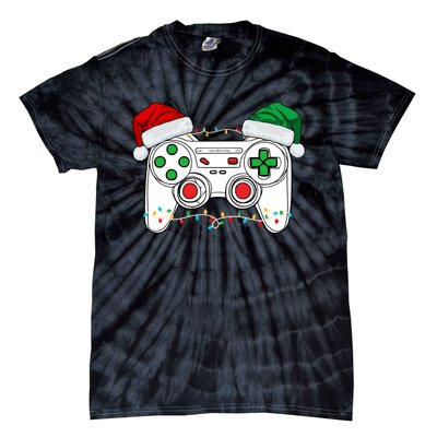 Funny Christmas Xmas Gamer Video Gaming Controller Santa Hat Tie-Dye T-Shirt