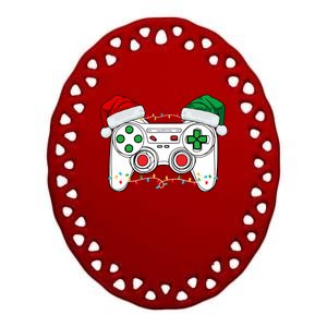 Funny Christmas Xmas Gamer Video Gaming Controller Santa Hat Ceramic Oval Ornament