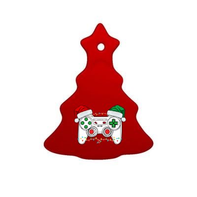 Funny Christmas Xmas Gamer Video Gaming Controller Santa Hat Ceramic Tree Ornament