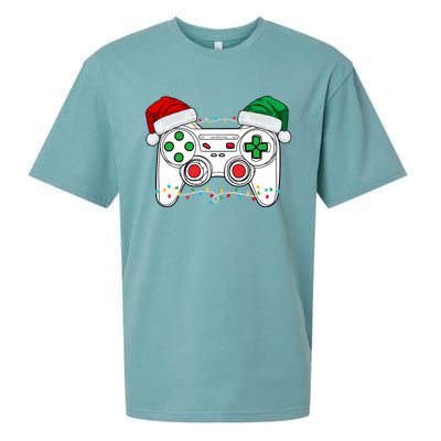 Funny Christmas Xmas Gamer Video Gaming Controller Santa Hat Sueded Cloud Jersey T-Shirt