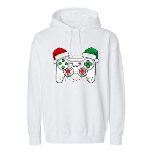 Funny Christmas Xmas Gamer Video Gaming Controller Santa Hat Garment-Dyed Fleece Hoodie