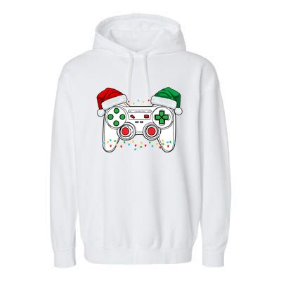 Funny Christmas Xmas Gamer Video Gaming Controller Santa Hat Garment-Dyed Fleece Hoodie