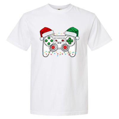 Funny Christmas Xmas Gamer Video Gaming Controller Santa Hat Garment-Dyed Heavyweight T-Shirt