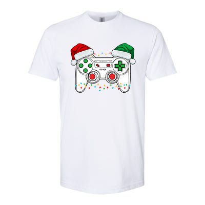 Funny Christmas Xmas Gamer Video Gaming Controller Santa Hat Softstyle CVC T-Shirt