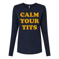 Funny Calm Your Tits Womens Cotton Relaxed Long Sleeve T-Shirt