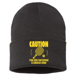 Funny Caution You Are Entering Smash Zone Pickleball   Sustainable Knit Beanie