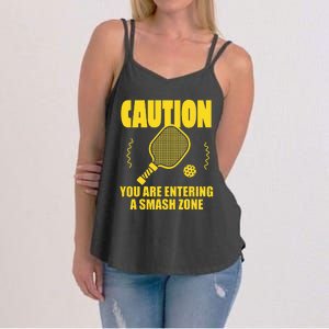 Funny Caution You Are Entering Smash Zone Pickleball   Women's Strappy Tank