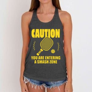 Funny Caution You Are Entering Smash Zone Pickleball   Women's Knotted Racerback Tank