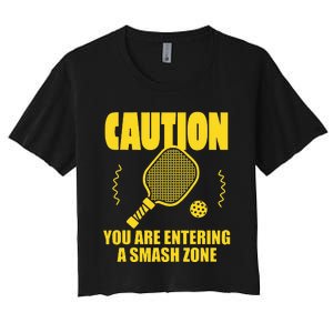 Funny Caution You Are Entering Smash Zone Pickleball   Women's Crop Top Tee