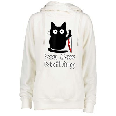 Funny Cat You Saw Nothing Funny Black Cat Gift Idea Womens Funnel Neck Pullover Hood