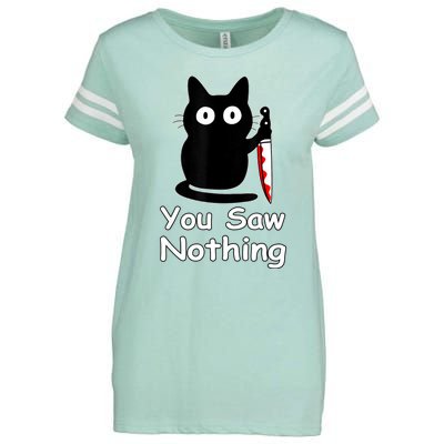 Funny Cat You Saw Nothing Funny Black Cat Gift Idea Enza Ladies Jersey Football T-Shirt