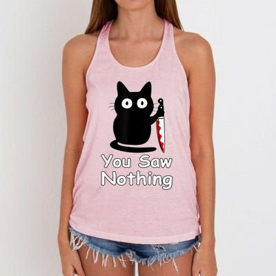 Funny Cat You Saw Nothing Funny Black Cat Gift Idea Women's Knotted Racerback Tank