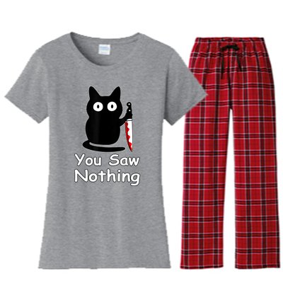 Funny Cat You Saw Nothing Funny Black Cat Gift Idea Women's Flannel Pajama Set