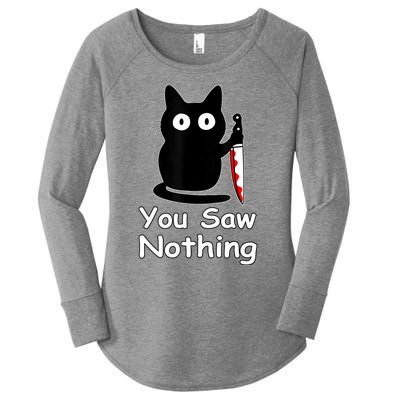 Funny Cat You Saw Nothing Funny Black Cat Gift Idea Women's Perfect Tri Tunic Long Sleeve Shirt