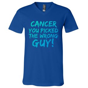 Funny Cancer You Picked The Wrong Guy Fighter Survivor Gift V-Neck T-Shirt