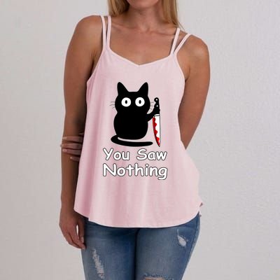 Funny Cat You Saw Nothing Funny Black Cat Gift Idea Women's Strappy Tank