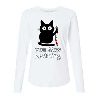 Funny Cat You Saw Nothing Funny Black Cat Gift Idea Womens Cotton Relaxed Long Sleeve T-Shirt