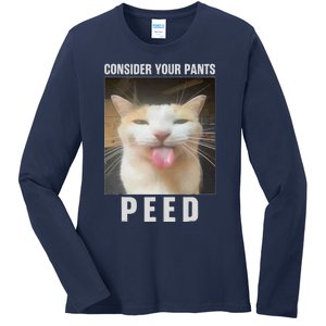 Funny Consider Your Pants Peed Silly Cat Meme Ladies Long Sleeve Shirt