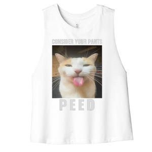 Funny Consider Your Pants Peed Silly Cat Meme Women's Racerback Cropped Tank