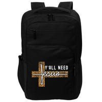 Funny Christian Y'all Need Jesus Graphic Tees Leopard Cross Impact Tech Backpack