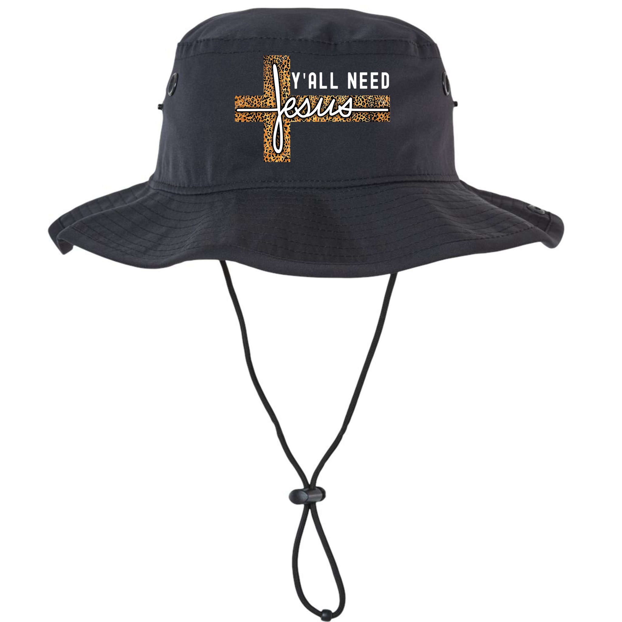 Funny Christian Y'all Need Jesus Graphic Tees Leopard Cross Bucket Hat